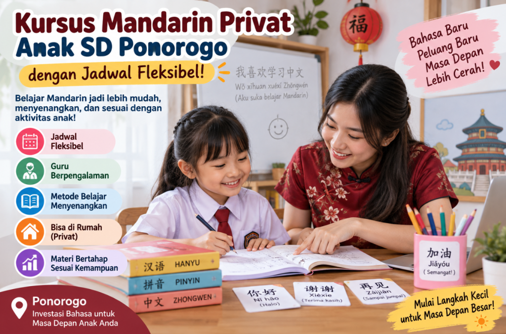Kursus Mandarin Privat Anak SD Ponorogo dengan Jadwal Fleksibel!