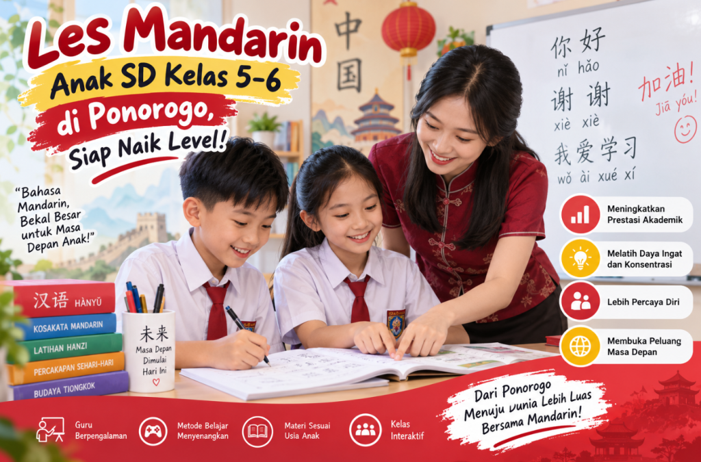 Les Mandarin Anak SD Kelas 5–6 di Ponorogo, Siap Naik Level!