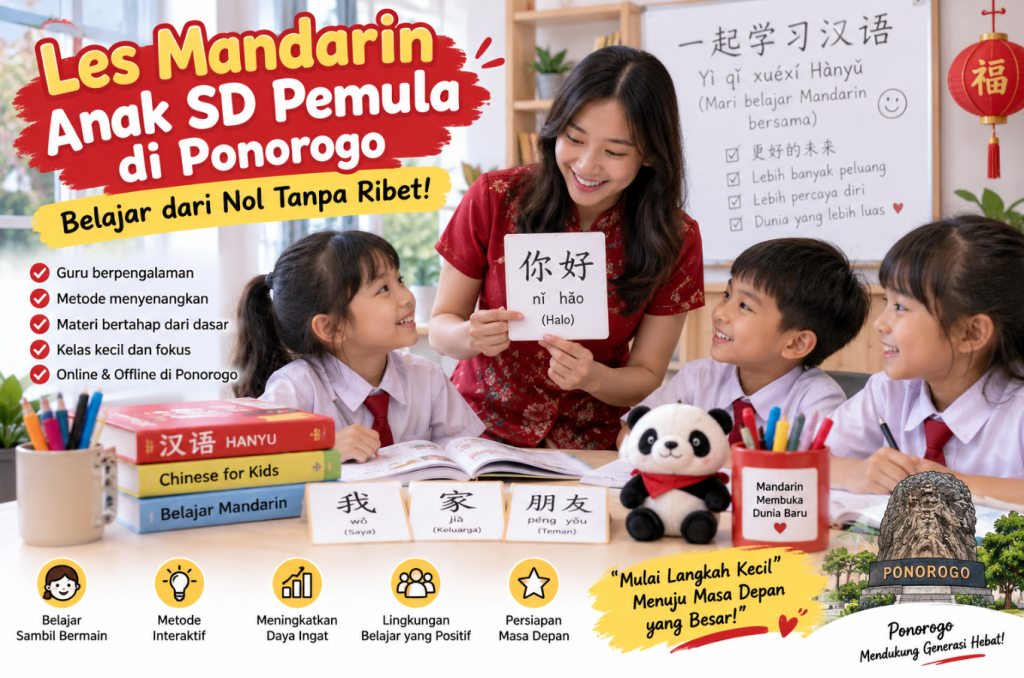 Les Mandarin Anak SD Pemula di Ponorogo, Belajar dari Nol Tanpa Ribet!