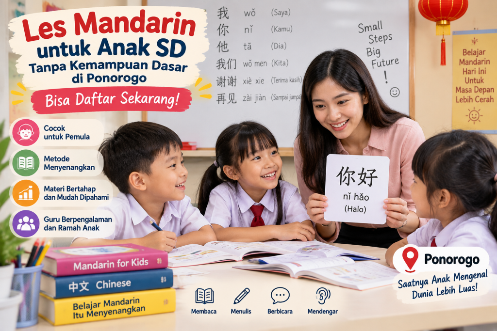 Les Mandarin untuk Anak SD Tanpa Kemampuan Dasar di Ponorogo, Bisa Daftar Sekarang!