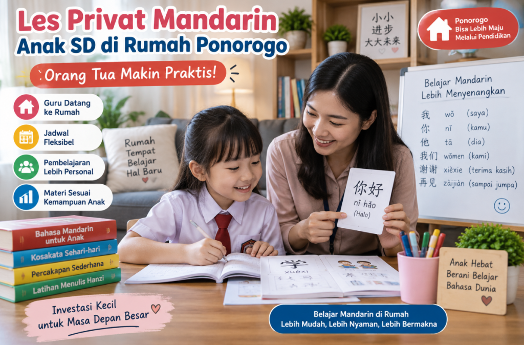 Les Privat Mandarin Anak SD di Rumah Ponorogo, Orang Tua Makin Praktis!