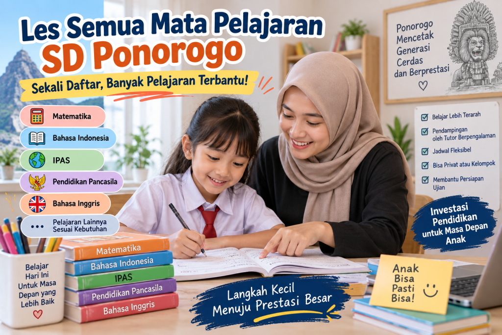 Les Semua Mata Pelajaran SD Ponorogo Sekali Daftar, Banyak Pelajaran Terbantu!