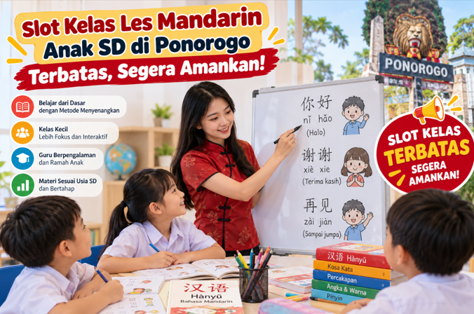 Slot Kelas Les Mandarin Anak SD di Ponorogo Terbatas, Segera Amankan